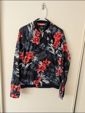 Scotch & Soda Mens Medium Aloha London 100% Cotton Bomber Jacket Black Floral